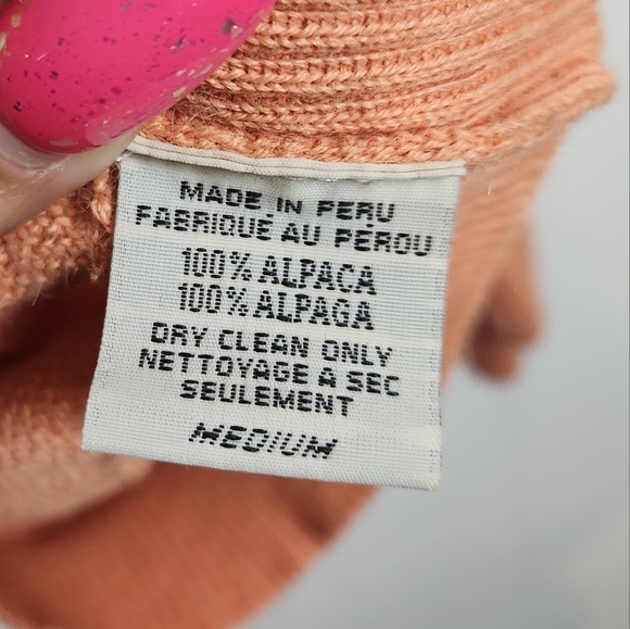 Vintage 90s Orange Knit Lightweight Sweater V-Neck Peru Alpaca Mens Size Medium - Picture 8 of 12